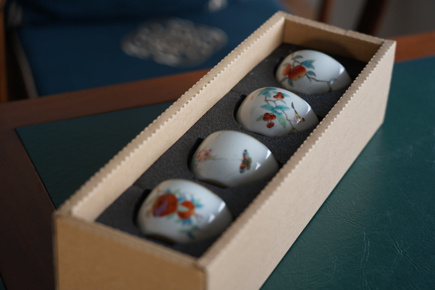 Ru Ware Fruit Pattern Teaup Set Persimmon