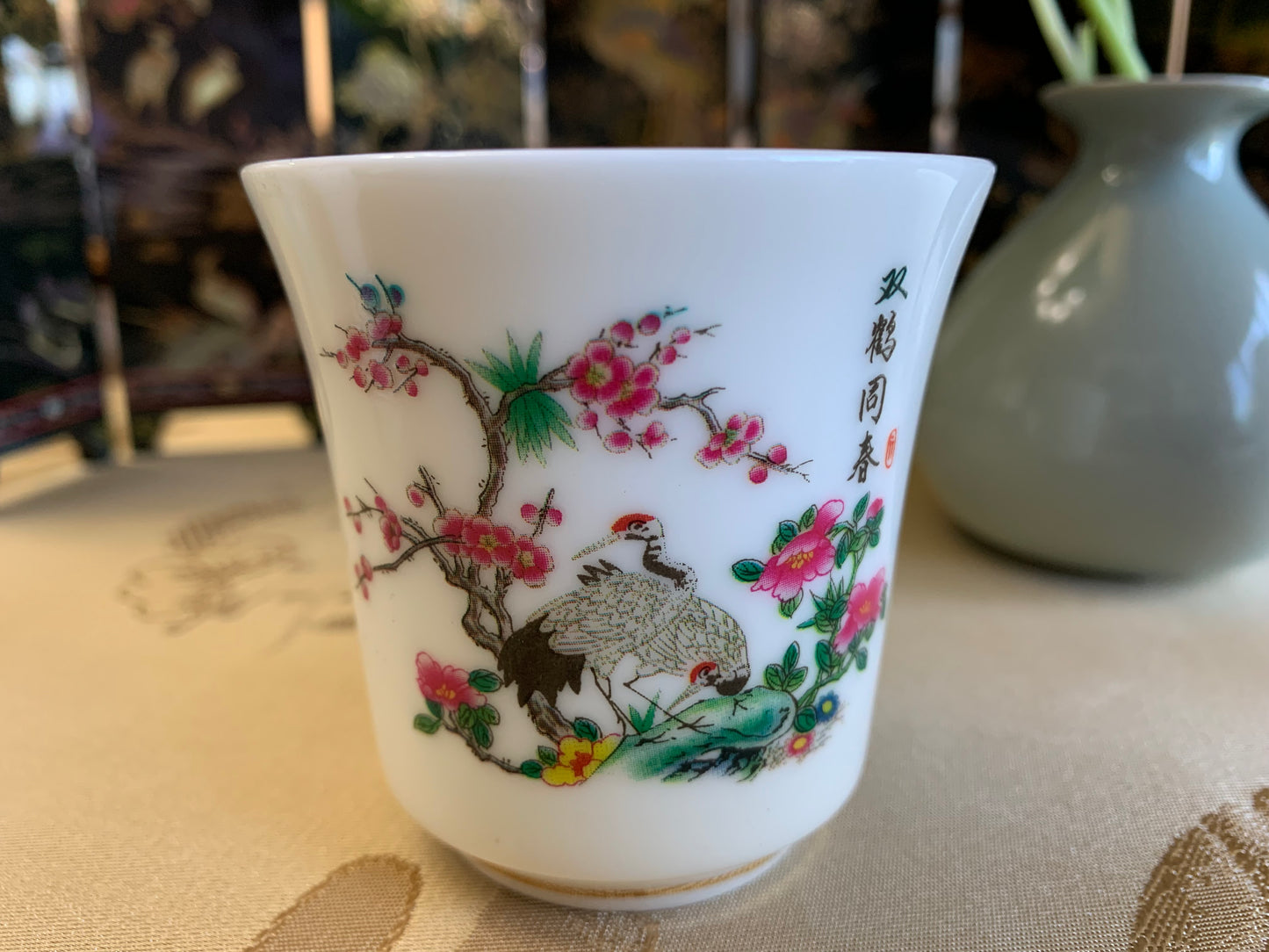 Magic Teacup--Crane & Flowers