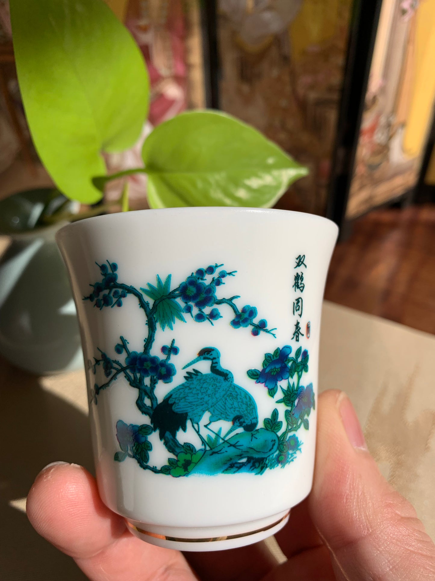 Magic Teacup--Crane & Flowers