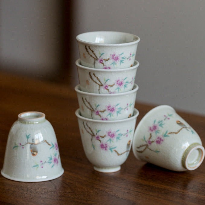 2 Style Flower Handmade Ash Ceramic Gift Tea Set