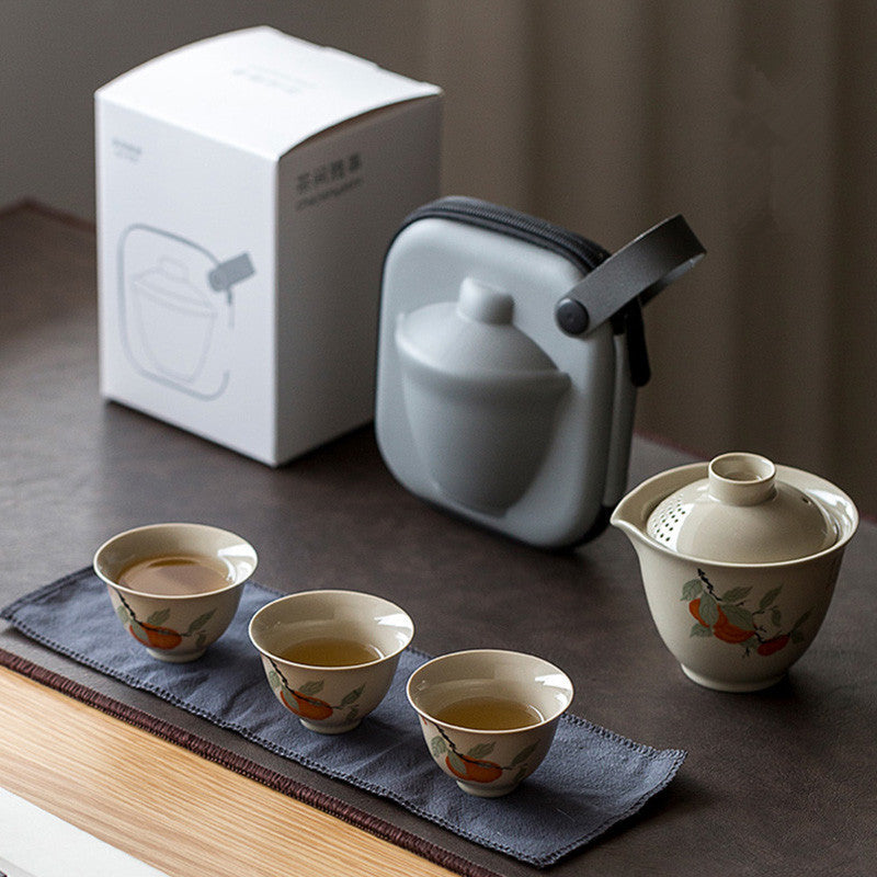 Hand Painted 4 Style Ash Ceramic Travel Tea Set