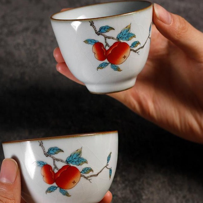 Ru Ware Fruit Pattern Teaup Set Persimmon