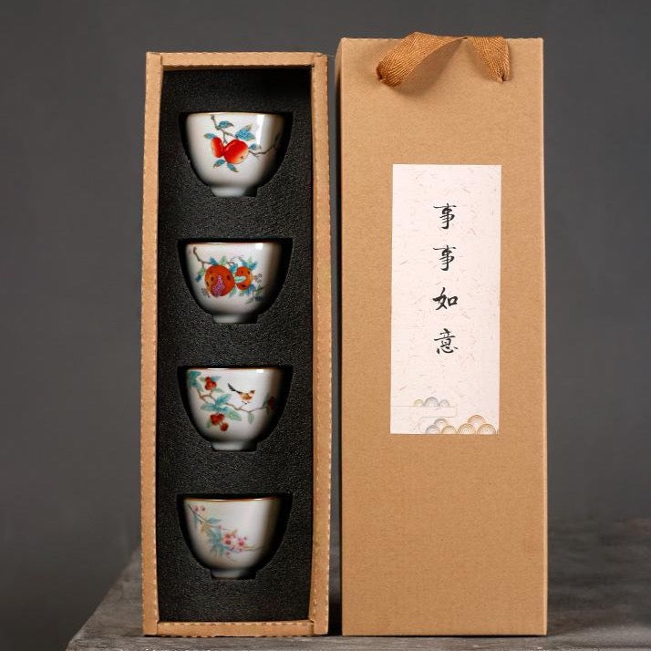 Ru Ware Fruit Pattern Teaup Set Persimmon