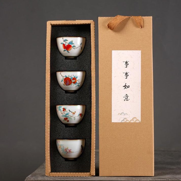 Ru Ware Fruit Pattern Teaup Set Persimmon