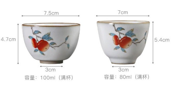 Ru Ware Fruit Pattern Teaup Set Persimmon