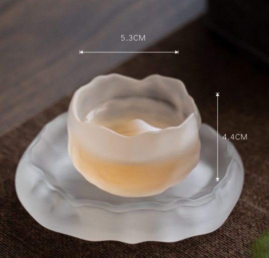 Glacier Shaped Translucent Glass Tea Cup and Saucer - Taishan Tea Club