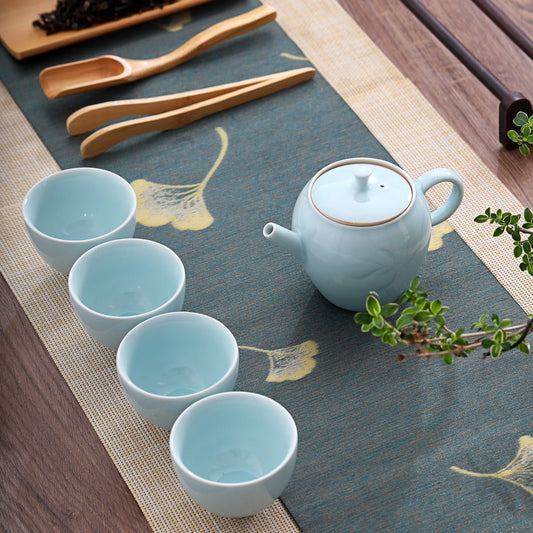 Longquan Celadon 3 Color Di Ware Orchid Flower Gift Tea Set - Taishan Tea Club