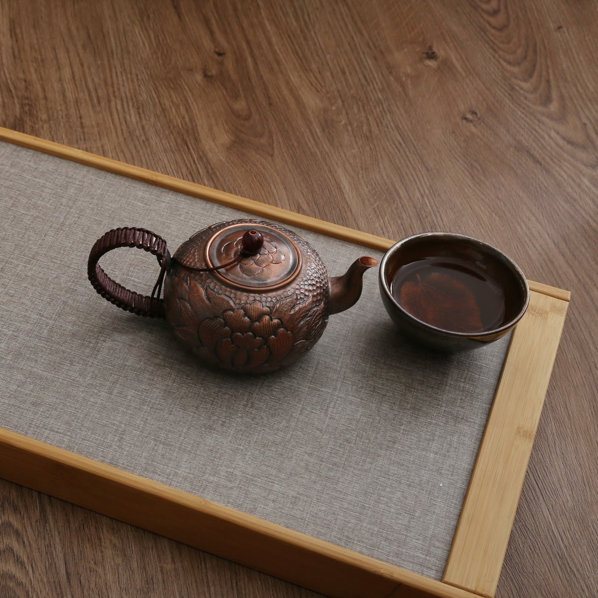 Peony Handcrafted Side handle Copper Teapot - Taishan Tea Club