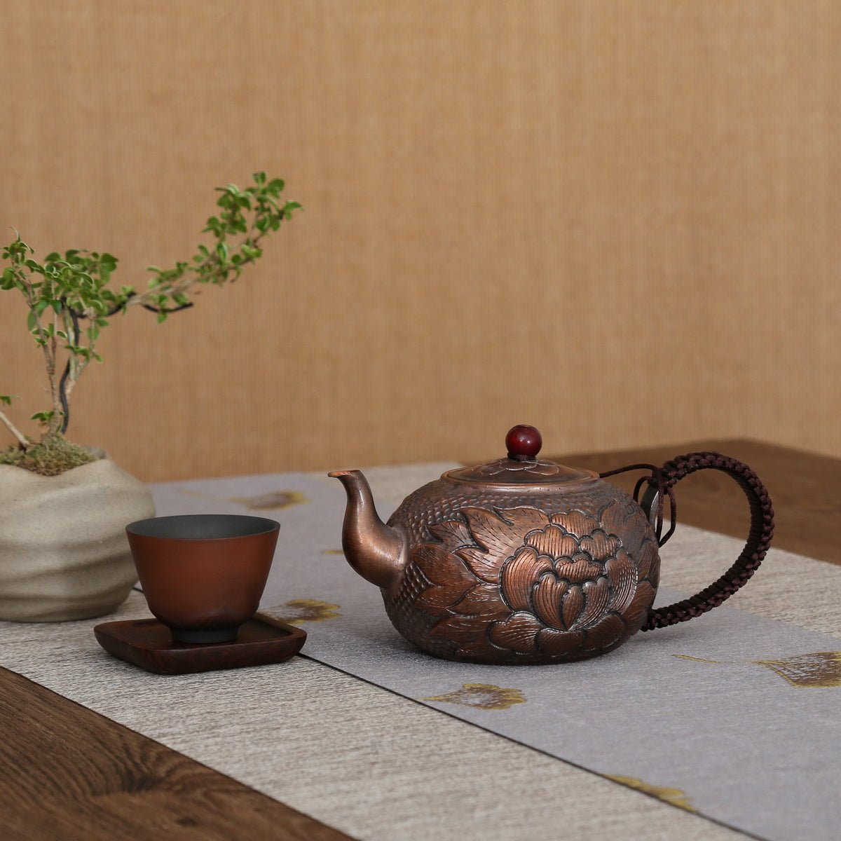 Peony Handcrafted Side handle Copper Teapot - Taishan Tea Club