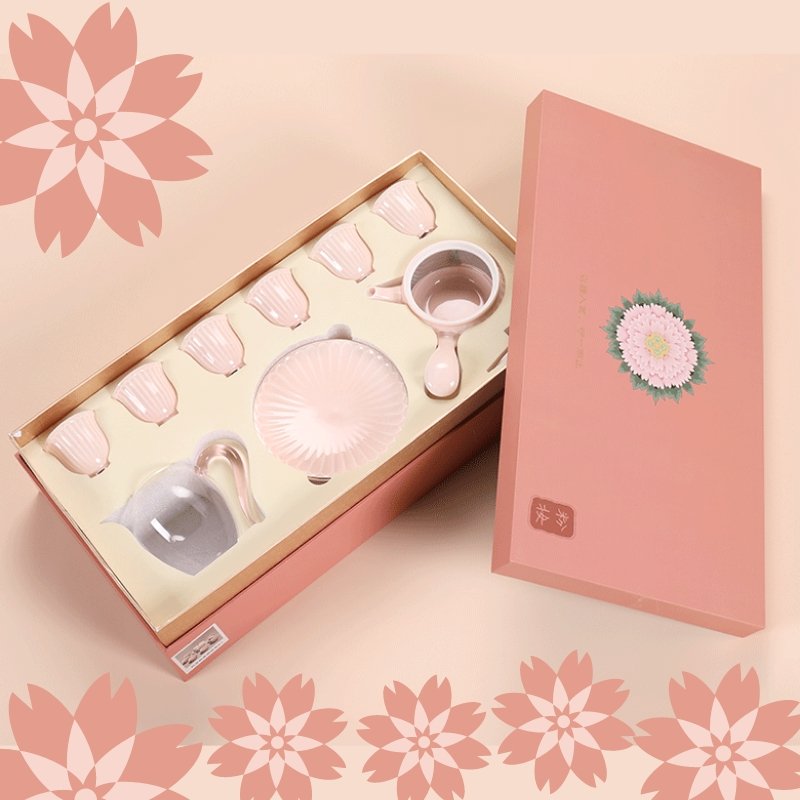 Porcelain Cherry Blossoms Pink Gift Tea Set - Taishan Tea Club