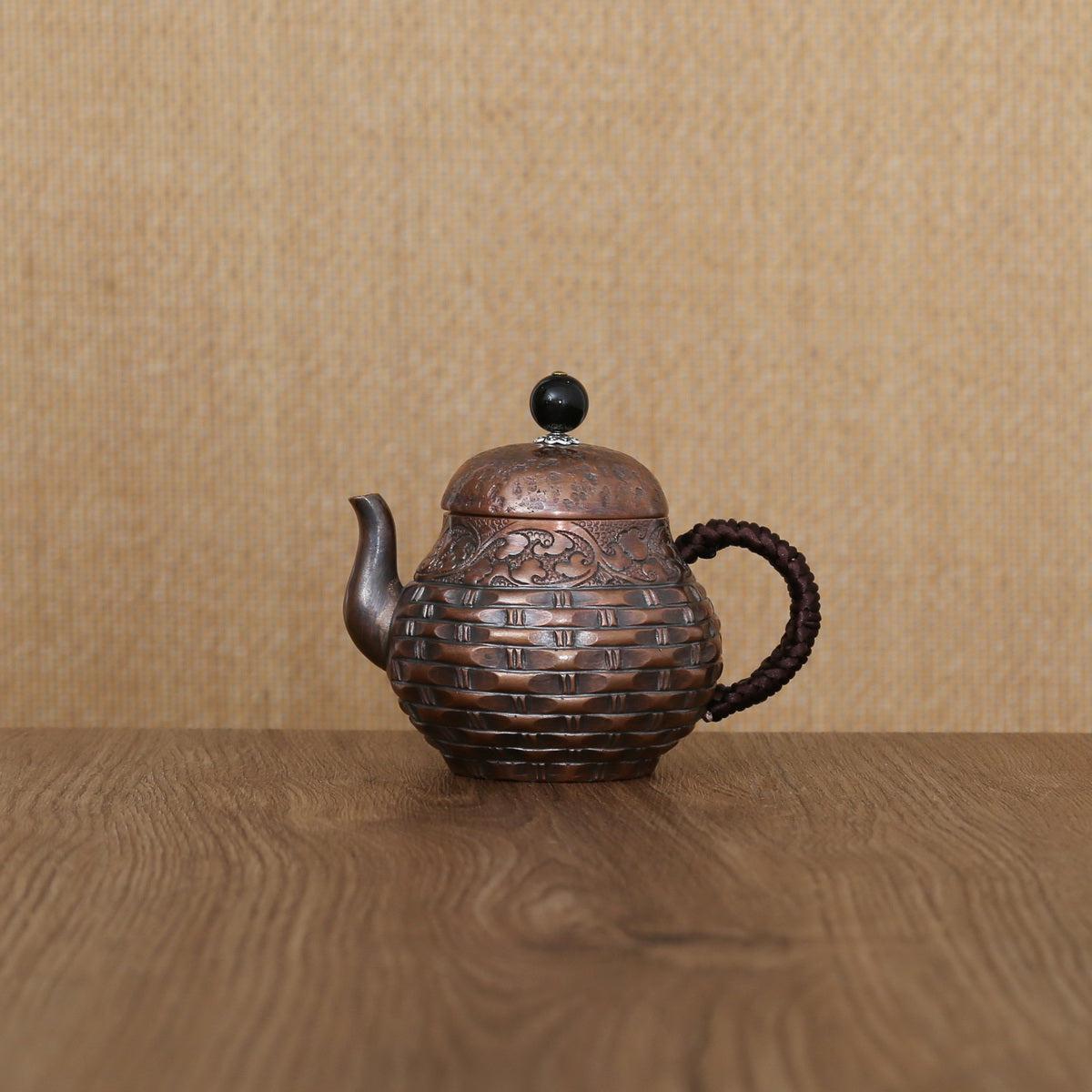 Vintage Bamboo Weaving With Vine Pattern Copper Teapot - Taishan Tea Club