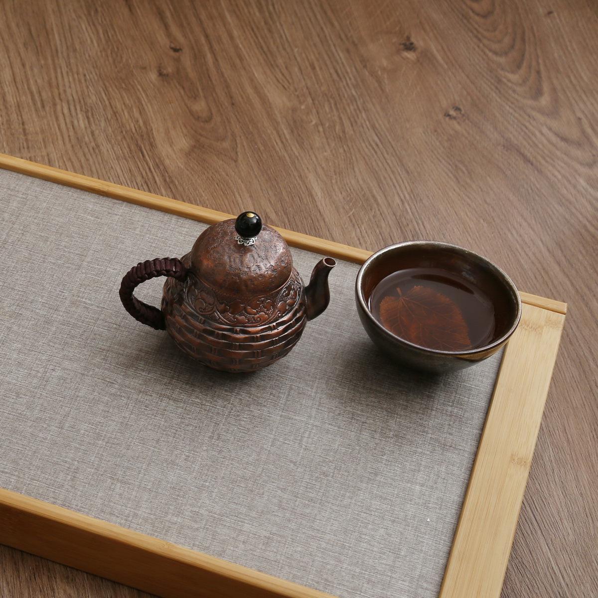Vintage Bamboo Weaving With Vine Pattern Copper Teapot - Taishan Tea Club
