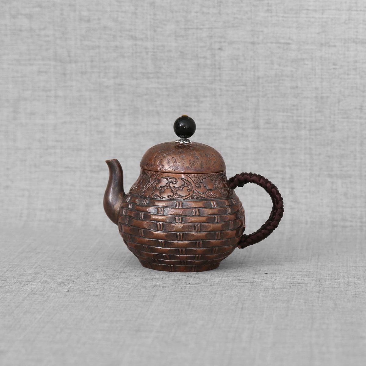 Vintage Bamboo Weaving With Vine Pattern Copper Teapot - Taishan Tea Club