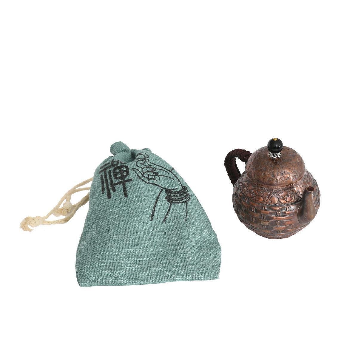 Vintage Bamboo Weaving With Vine Pattern Copper Teapot - Taishan Tea Club