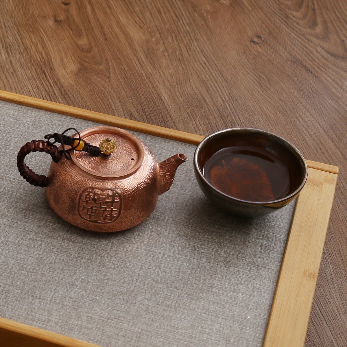 Vintage Chinese Idiom Lettering Cattle Copper Teapot - Taishan Tea Club