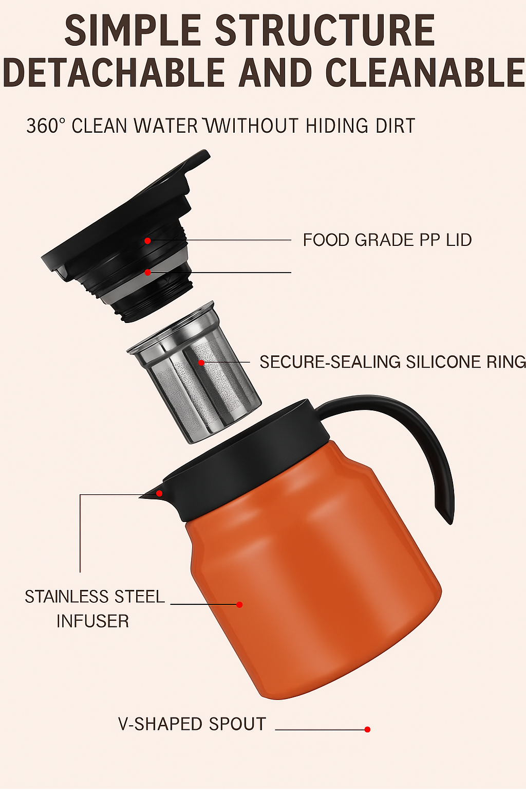 Stainless Steel Insulated Tea Pot - 800ml