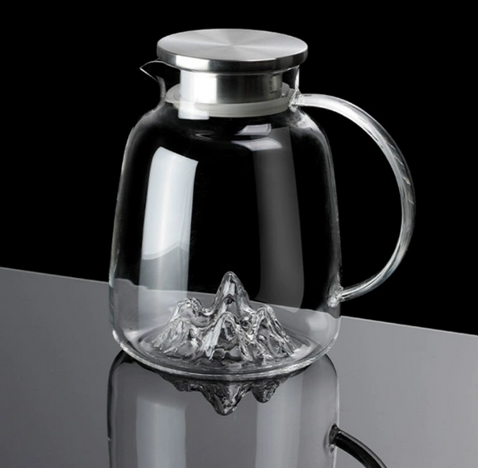 Glass Water Cooler Transparent Jug with Stainless Steel Lid 1600ml Mountain Desgin