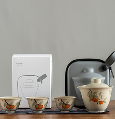 Hand Painted 4 Style Ash Ceramic Travel Tea Set