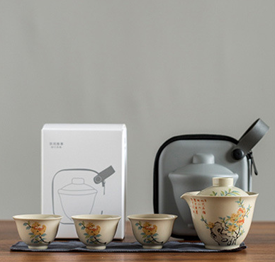 Hand Painted 4 Style Ash Ceramic Travel Tea Set