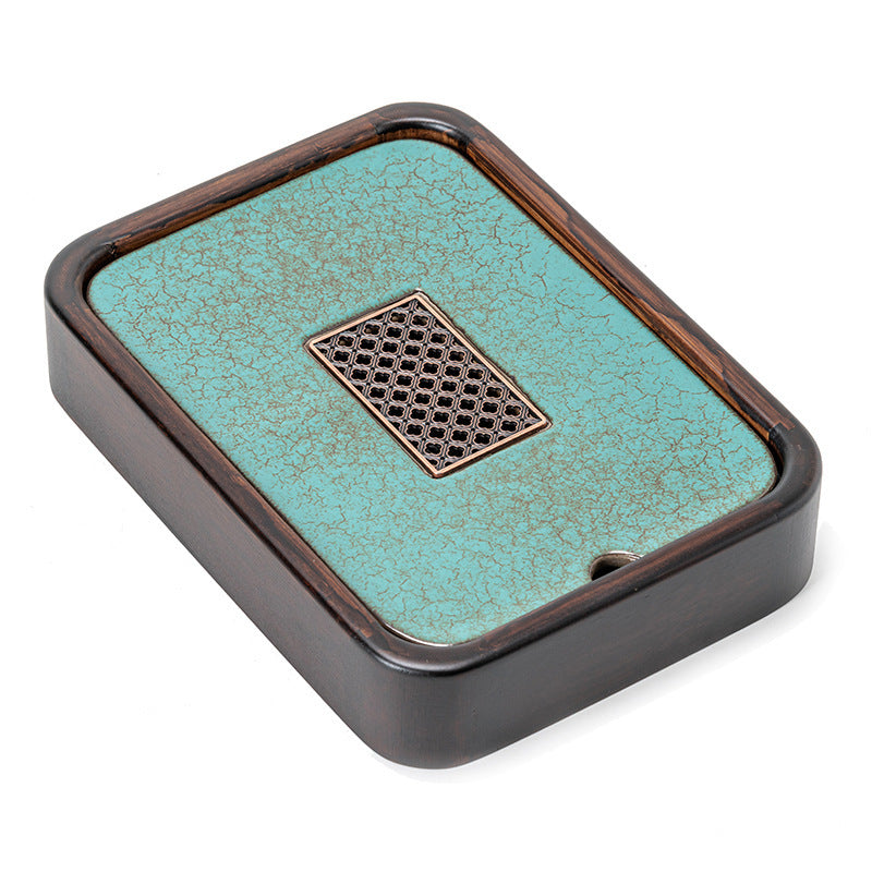 Turquoise Pattern Green Porcelain Bamboo Tea Tray (with sink)