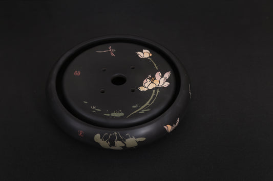 Teapot Holder, Jianshui Purple Pottery (Pink Lotus Flowers)