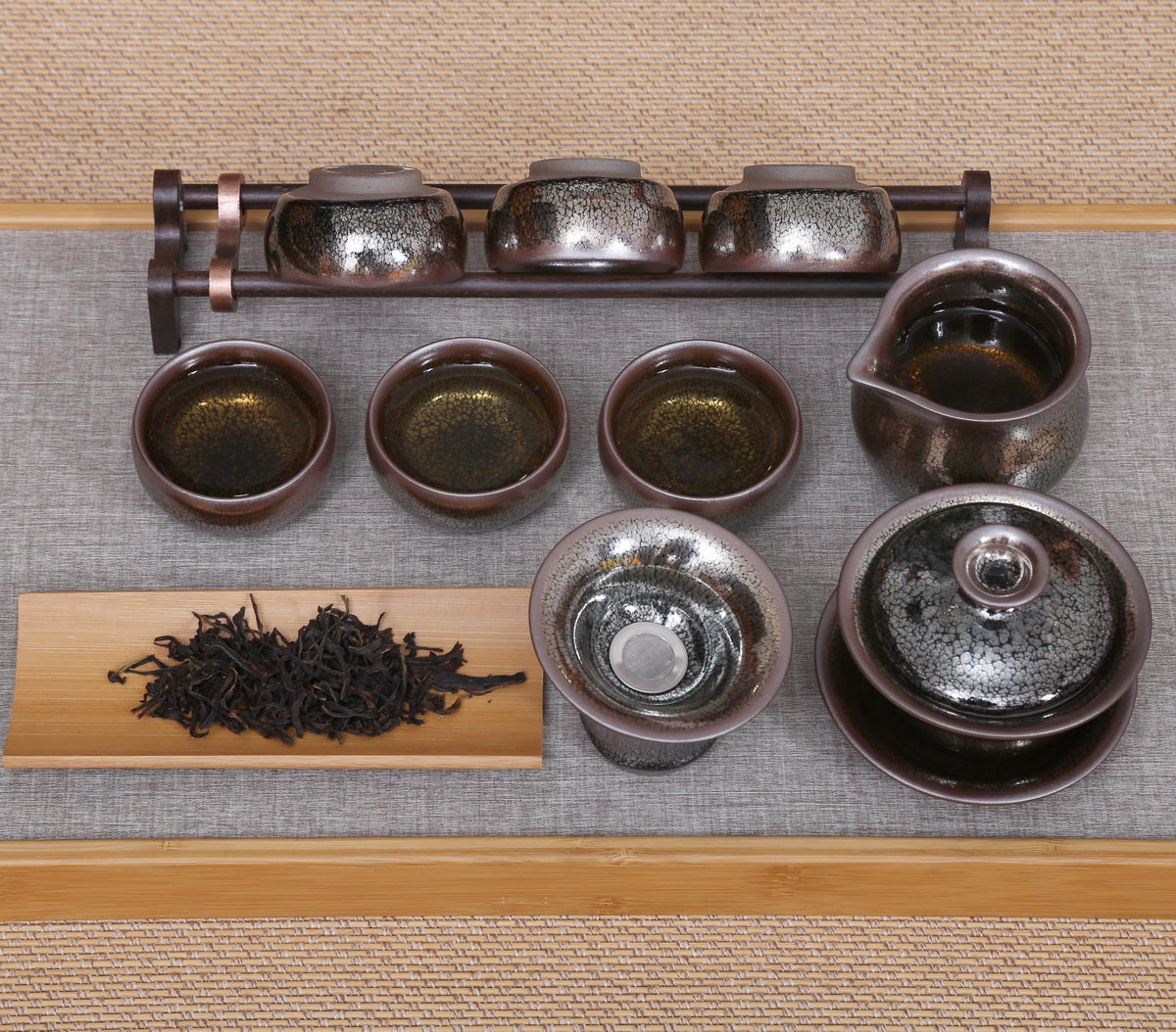 Silver  Brown Oil Drop style Jian Zhan Gift Tea Set