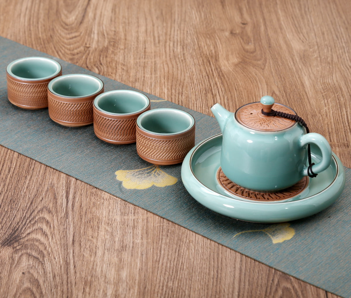 Gift Tea Set, Longquan Celadon - 1 Teapot 4 Teacups (Tiao Dao, Di Sky, 6, CYYS)