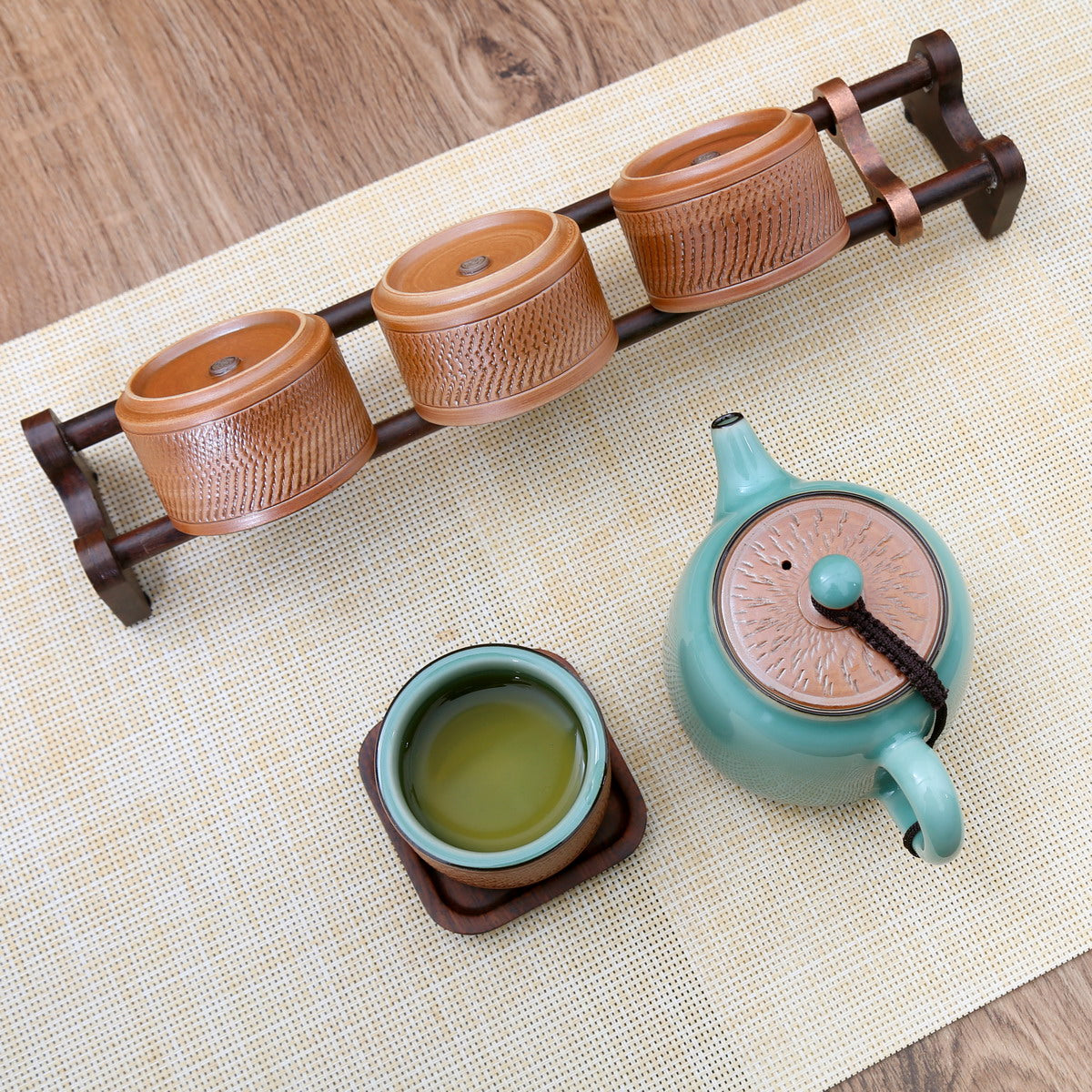 Gift Tea Set, Longquan Celadon - 1 Teapot 4 Teacups (Tiao Dao, Di Sky, 6, CYYS)