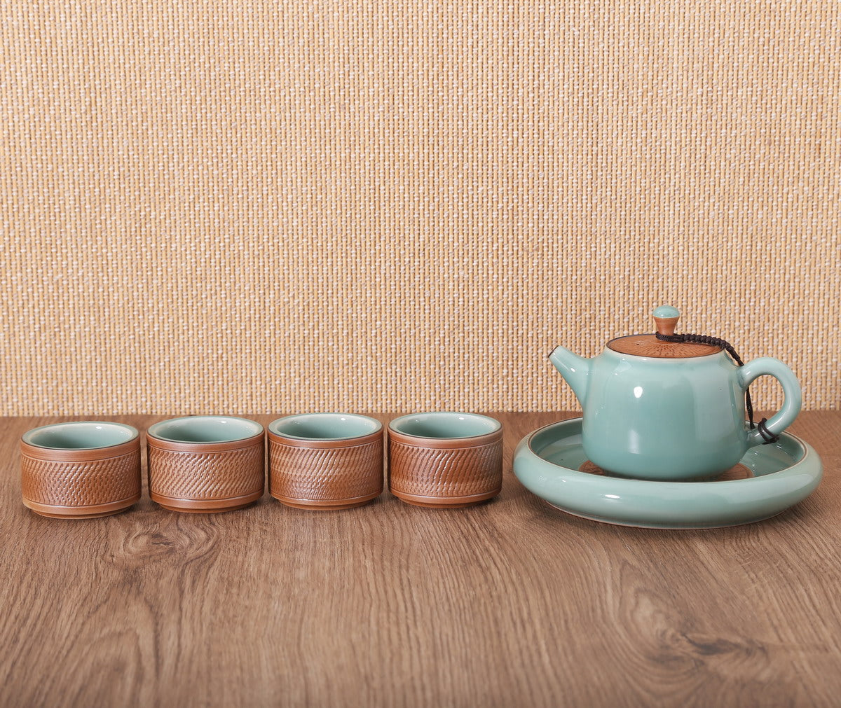 Gift Tea Set, Longquan Celadon - 1 Teapot 4 Teacups (Tiao Dao, Di Sky, 6, CYYS)