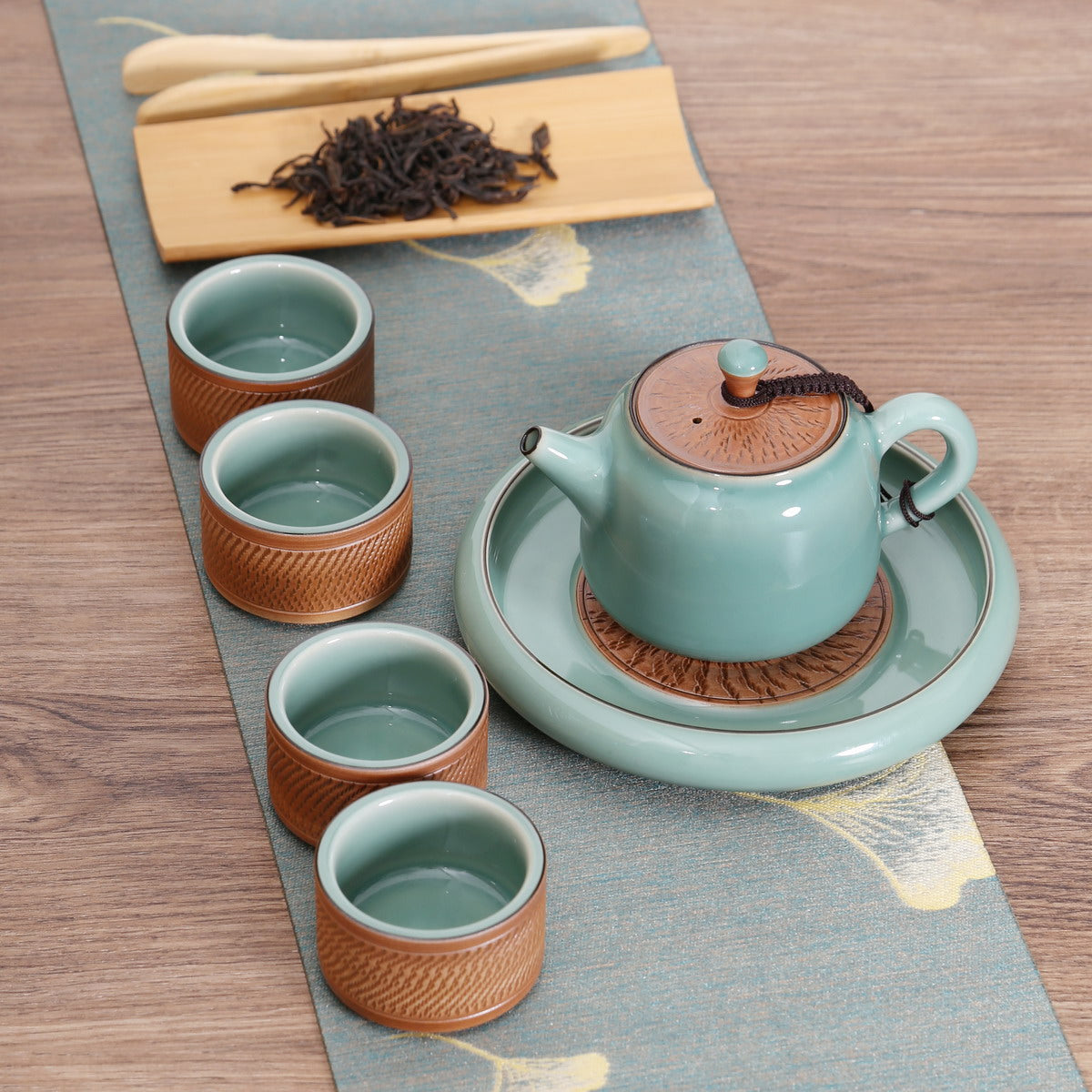 Gift Tea Set, Longquan Celadon - 1 Teapot 4 Teacups (Tiao Dao, Di Sky, 6, CYYS)