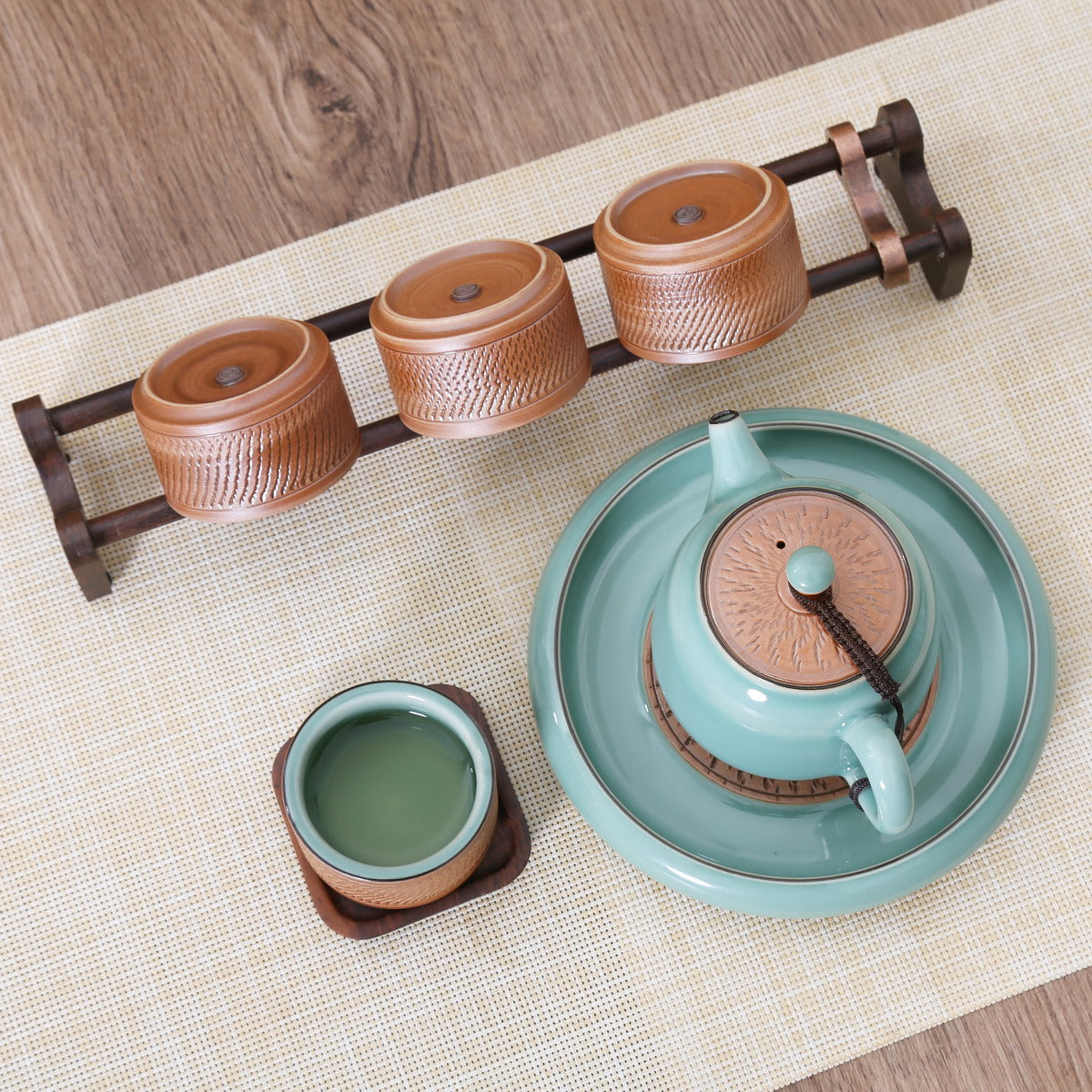 Gift Tea Set, Longquan Celadon - 1 Teapot 4 Teacups (Tiao Dao, Di Sky, 6, CYYS)