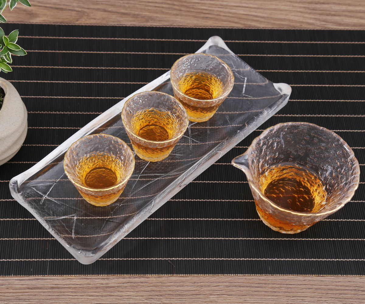 Ice Dew Glass Gaiwan 6 Cups Kongfu Tea Set
