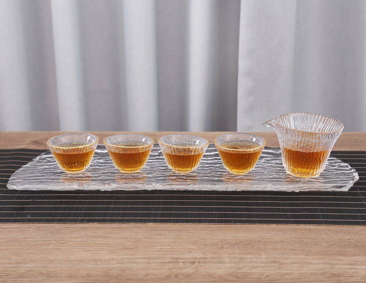 Bamboo Stripe Glass Gaiwan 6 Cups Kongfu Tea Set