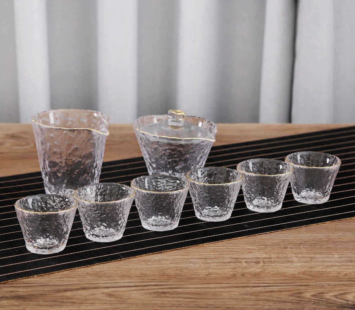 Ice Dew Glass Gaiwan 6 Cups Kongfu Tea Set