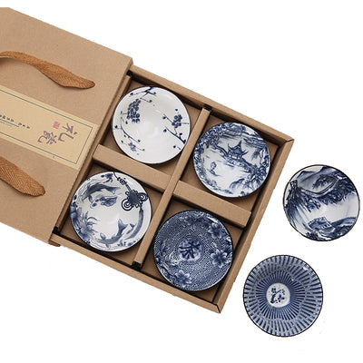 Wide Shape Blue And White Porcelain Teacup Set