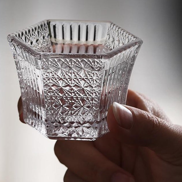 Geometric pattern Glass Hexagonal Teacup