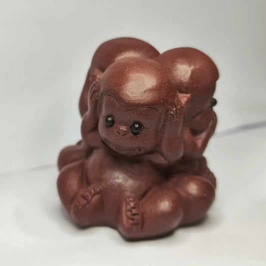 Tea Pet - Three "No" Monkey, Yixing Ware (See no evil, hear no evil, speak no evil, Zi Ni Purple)