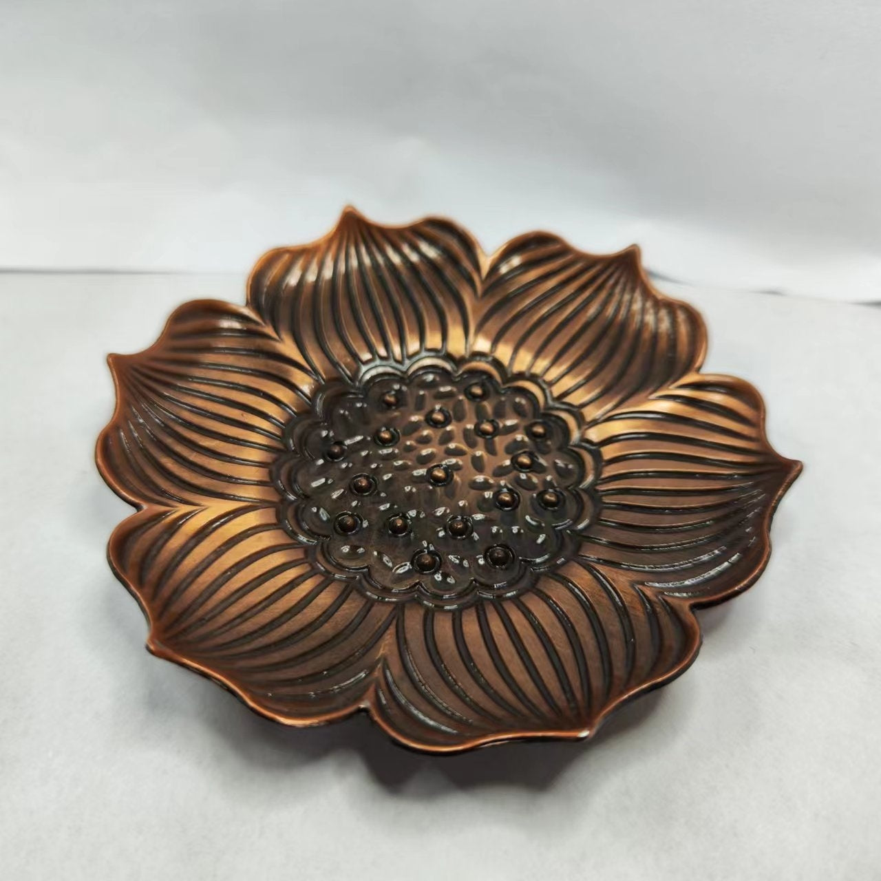 Metal Teacup Holder, Saucer (Lotus Flower, Ancient Bronze Color)