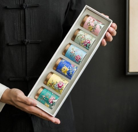 Bird And Flower Colorful Mini Tea Canister Set - Taishan Tea Club