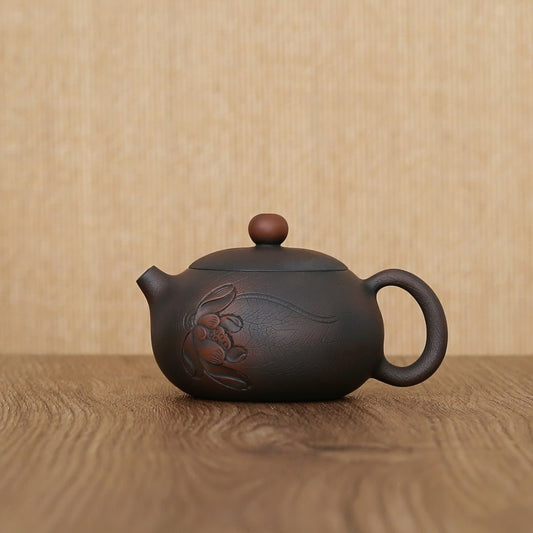 Handcraf Low Relief Lotus Jian Shui Purple Pottery Teapot - Taishan Tea Club