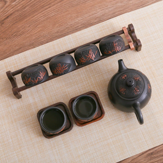 Handcraft Carving Bamboo Jian Shui Purple Pottery Gift Tea Set - Taishan Tea Club