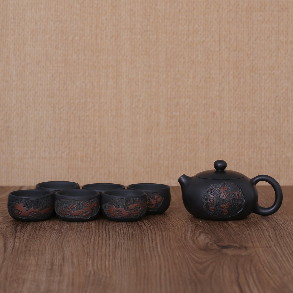 Handcraft Copper Cash And Flower Carving Jian Shui Purple Pottery Gift Tea Set - Taishan Tea Club