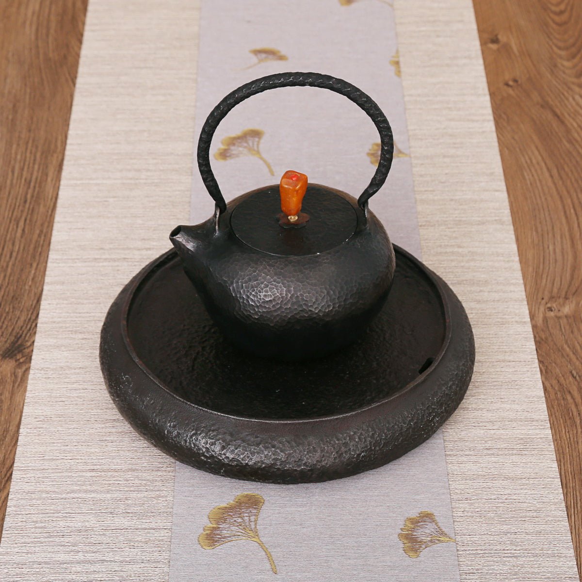 Handcraft Iron Tray for Kettle (wrought iron) - Medium, with built Strainer - Taishan Tea Club