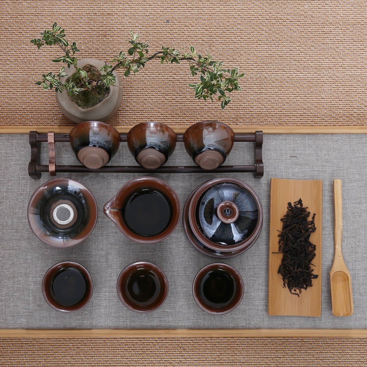 Hare's Fur Gradient Color Brown Dark red Jian Zhan Gift Tea Set - Taishan Tea Club