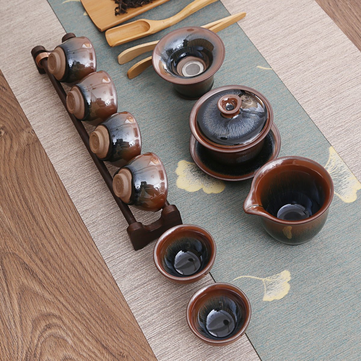 Hare's Fur Gradient Color Brown Dark red Jian Zhan Gift Tea Set - Taishan Tea Club