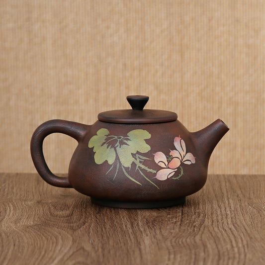 Jianshui Purple Pottery Colored Clay Filling Flower Idioms Characters Handcraft Teapot - Taishan Tea Club