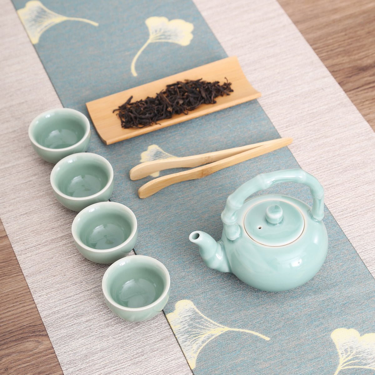 Longquan Celadon Blue Di Ware Bamboo Gift Tea Set - Taishan Tea Club