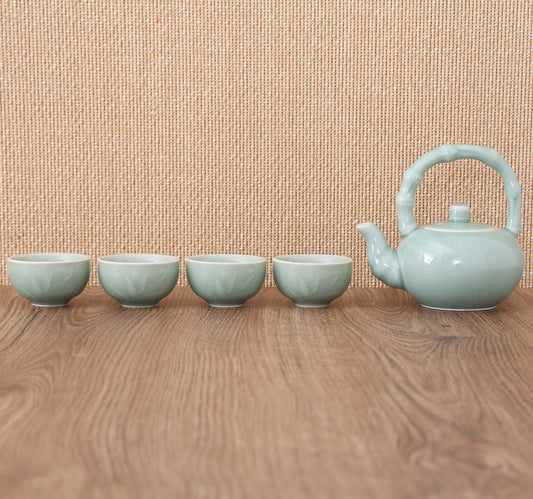 Longquan Celadon Blue Di Ware Bamboo Gift Tea Set - Taishan Tea Club