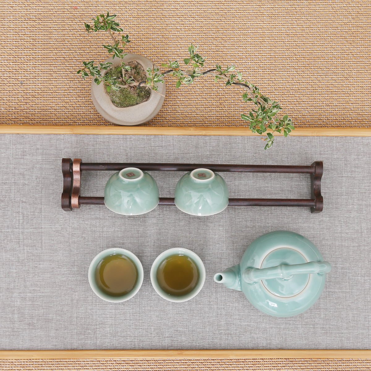 Longquan Celadon Blue Di Ware Bamboo Gift Tea Set - Taishan Tea Club