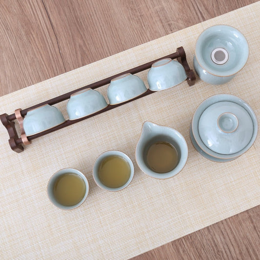 Longquan Celadon Blue Ge Ware Gaiwan Gift Tea Set - Taishan Tea Club